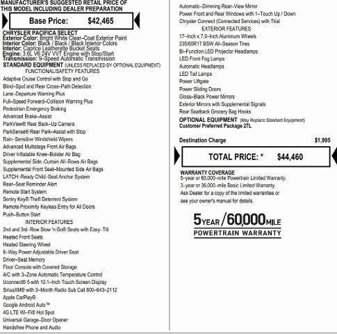 2026 Chrysler Pacifica PACIFICA SELECT 2026 Chrysler Pacifica PACIFICA SELECT