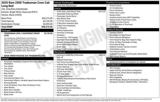 2025 RAM Ram 2500 RAM 2500 TRADESMAN CREW CAB 4X4 8 BOX 2025 RAM Ram 2500 RAM 2500 TRADESMAN CREW CAB 4X4 8 BOX
