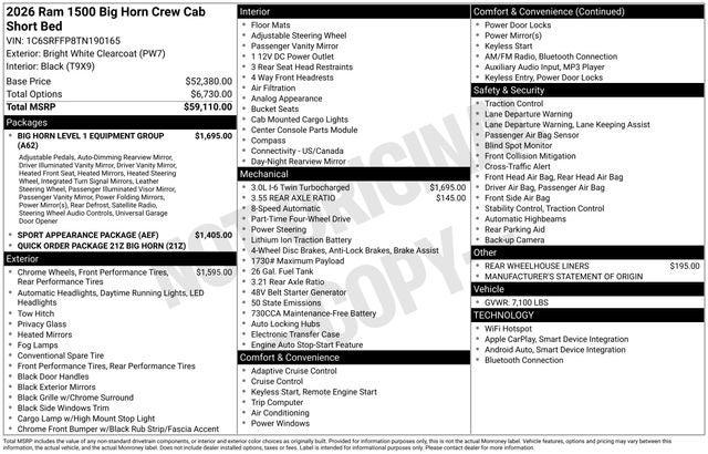 2026 RAM Ram 1500 RAM 1500 BIG HORN CREW CAB 4X4 57 BOX 2026 RAM Ram 1500 RAM 1500 BIG HORN CREW CAB 4X4 57 BOX