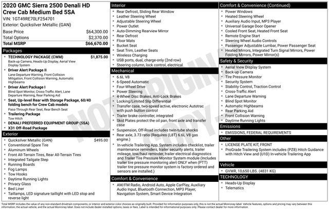 2020 GMC Sierra 2500HD 4WD Crew Cab Standard Bed Denali 2020 GMC Sierra 2500HD 4WD Crew Cab Standard Bed Denali