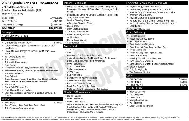 New 2025 Hyundai Kona SEL Convenience For Sale in Olive Branch, MS