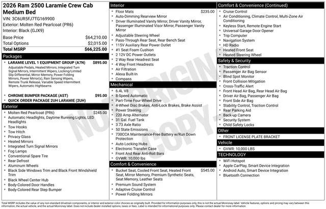 2026 RAM Ram 2500 RAM 2500 LARAMIE CREW CAB 4X4 64 BOX 2026 RAM Ram 2500 RAM 2500 LARAMIE CREW CAB 4X4 64 BOX