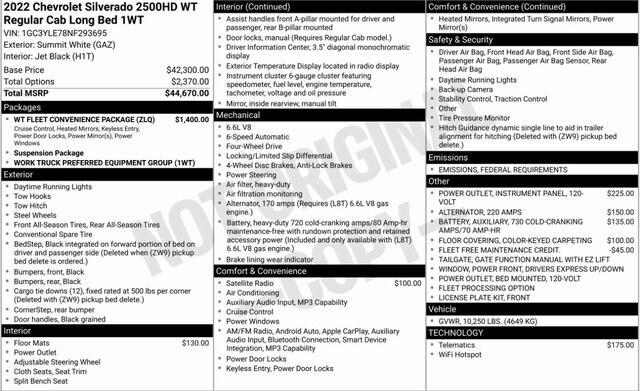 2022 Chevrolet Silverado 2500HD 4WD Regular Cab Long Bed WT