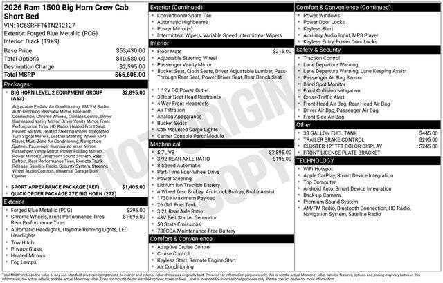 2026 RAM Ram 1500 RAM 1500 BIG HORN CREW CAB 4X4 57 BOX