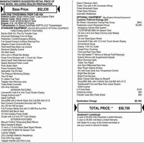2026 RAM Ram 2500 RAM 2500 TRADESMAN CREW CAB 4X4 64 BOX 2026 RAM Ram 2500 RAM 2500 TRADESMAN CREW CAB 4X4 64 BOX