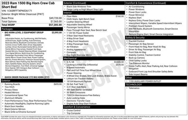 2023 RAM 1500 Big Horn Crew Cab 4x4 57 Box