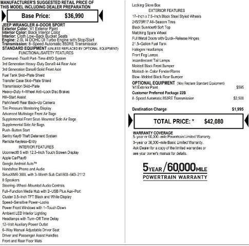 2026 Jeep Wrangler WRANGLER 4-DOOR SPORT 2026 Jeep Wrangler WRANGLER 4-DOOR SPORT