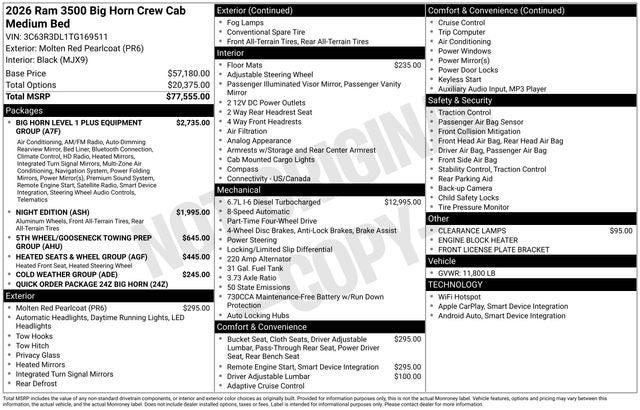 2026 RAM Ram 3500 RAM 3500 BIG HORN CREW CAB 4X4 64 BOX 2026 RAM Ram 3500 RAM 3500 BIG HORN CREW CAB 4X4 64 BOX