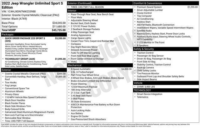 2022 Jeep Wrangler Unlimited Sport S 4x4