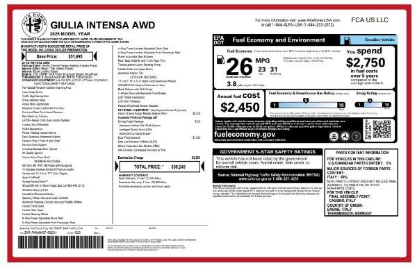 2025 Alfa Romeo Giulia GIULIA INTENSA AWD 2025 Alfa Romeo Giulia GIULIA INTENSA AWD