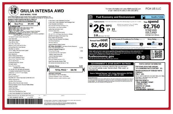 2025 Alfa Romeo Giulia GIULIA INTENSA AWD 2025 Alfa Romeo Giulia GIULIA INTENSA AWD