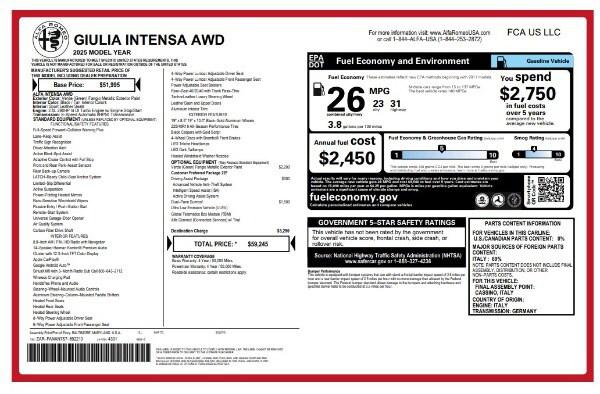 2025 Alfa Romeo Giulia GIULIA INTENSA AWD 2025 Alfa Romeo Giulia GIULIA INTENSA AWD