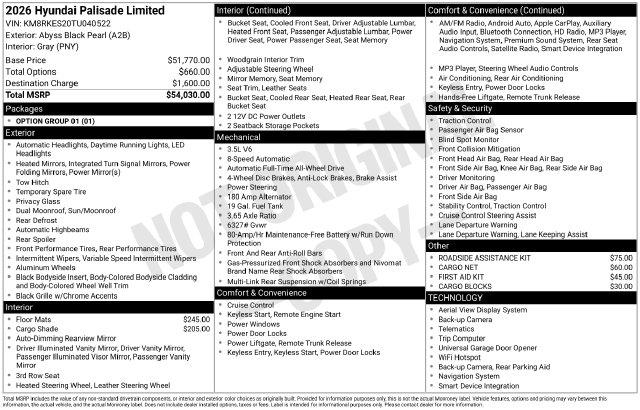 New 2026 Hyundai Palisade Limited For Sale in Olive Branch, MS