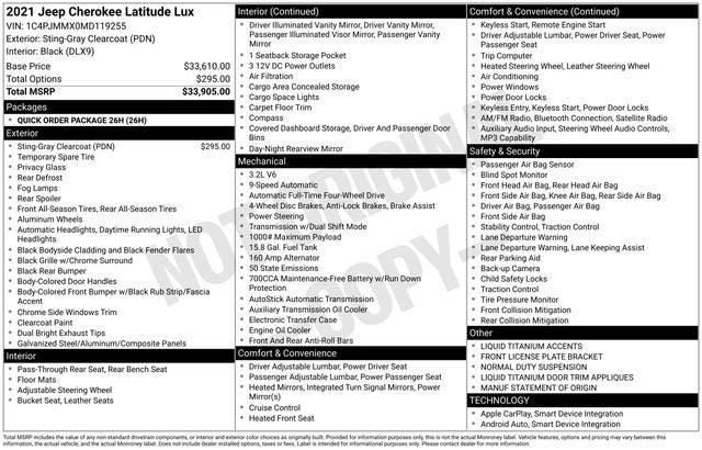 2021 Jeep Cherokee Latitude Lux 4X4 2021 Jeep Cherokee Latitude Lux 4X4
