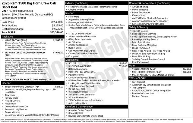 2026 RAM Ram 1500 RAM 1500 BIG HORN CREW CAB 4X4 57 BOX 2026 RAM Ram 1500 RAM 1500 BIG HORN CREW CAB 4X4 57 BOX
