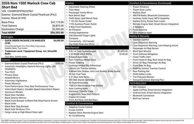 2026 RAM Ram 1500 RAM 1500 WARLOCK CREW CAB 4X4 57 BOX 2026 RAM Ram 1500 RAM 1500 WARLOCK CREW CAB 4X4 57 BOX