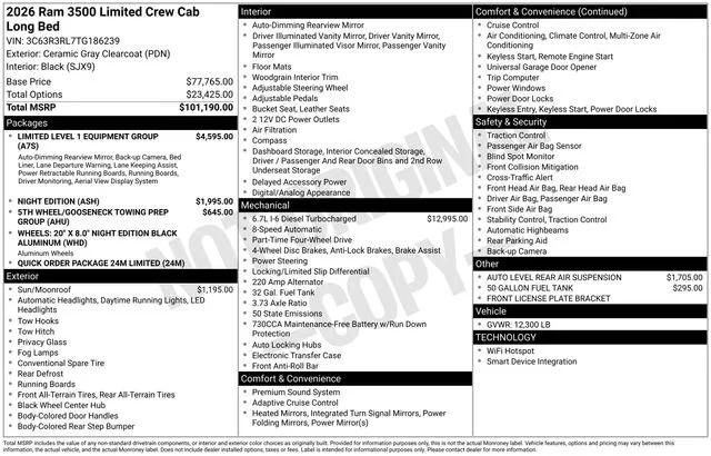 2026 RAM Ram 3500 RAM 3500 LIMITED CREW CAB 4X4 8 BOX 2026 RAM Ram 3500 RAM 3500 LIMITED CREW CAB 4X4 8 BOX