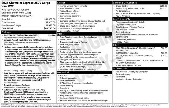 2025 Chevrolet Express Cargo Van RWD 2500 Regular Wheelbase WT