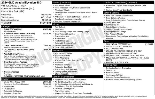 2026 GMC Acadia Elevation FWD