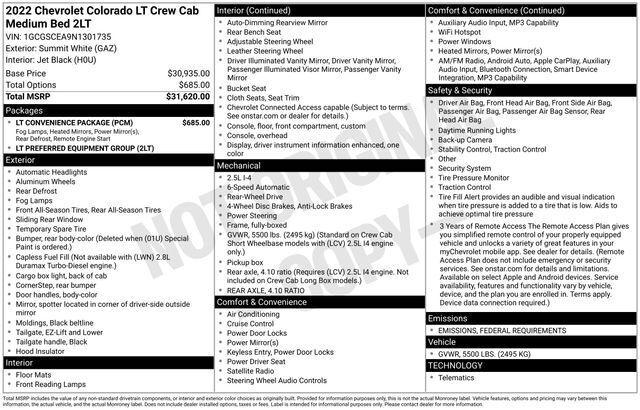 2022 Chevrolet Colorado 2WD Crew Cab Short Box LT