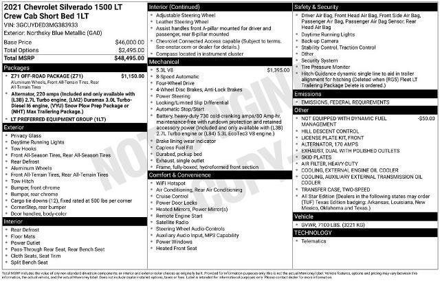 2021 Chevrolet Silverado 1500 4WD Crew Cab Short Bed LT