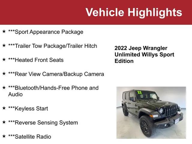 2022 Jeep Wrangler Unlimited Willys Sport 4x4 2022 Jeep Wrangler Unlimited Willys Sport 4x4