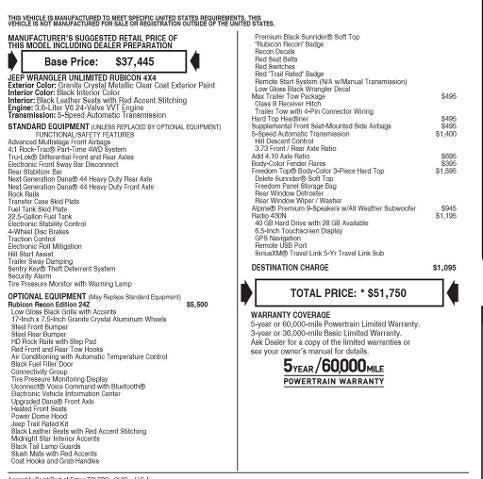 2017 Jeep Wrangler Unlimited Rubicon Recon 4x4 2017 Jeep Wrangler Unlimited Rubicon Recon 4x4