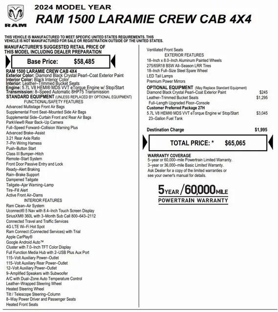 2024 RAM 1500 Laramie Crew Cab 4x4 57 Box