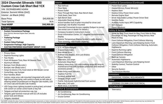 2024 Chevrolet Silverado 1500 2WD Crew Cab Short Bed Custom
