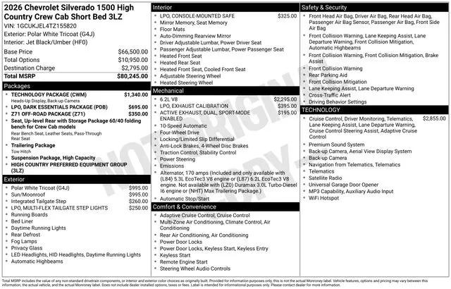 2026 Chevrolet Silverado 1500 4WD Crew Cab Short Bed High Country