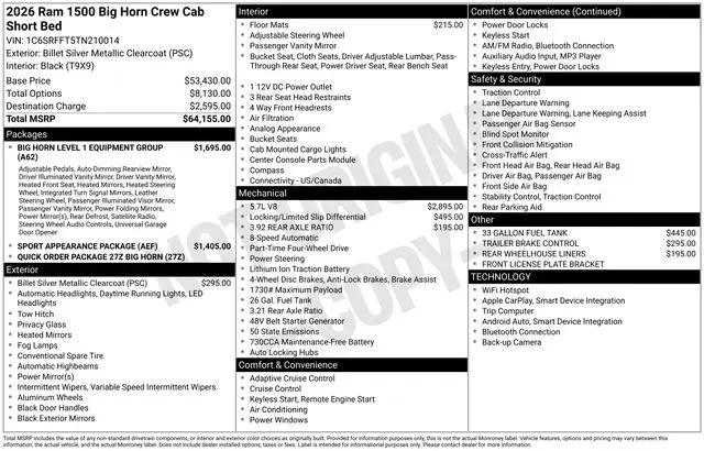 2026 Ram 1500 Big Horn Crew Cab 4x4 5'7" Box