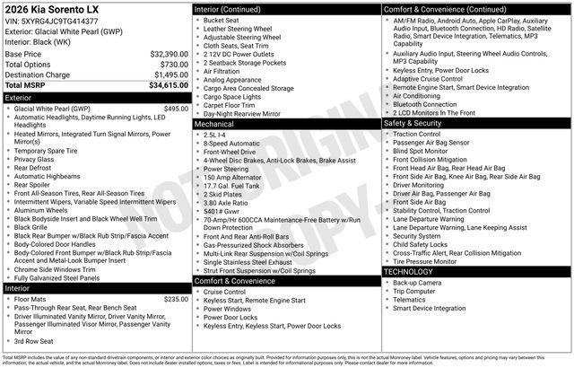 2026 Kia Sorento LX for sale in Boardman, OH