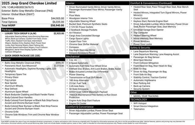 2025 Jeep Grand Cherokee GRAND CHEROKEE LIMITED 4X4