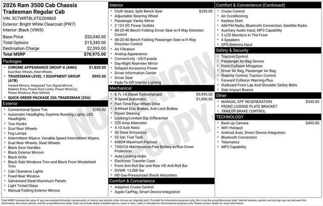2026 RAM Ram 3500 Chassis Cab RAM 3500 TRADESMAN CHASSIS REGULAR CAB 4X4 84 CA 2026 RAM Ram 3500 Chassis Cab RAM 3500 TRADESMAN CHASSIS REGULAR CAB 4X4 84 CA