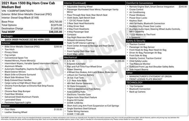 2021 Ram 1500 Big Horn Crew Cab 4x4 6'4" Box