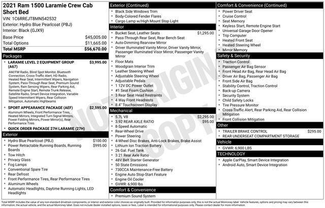 2021 RAM 1500 Laramie Crew Cab 4x2 57 Box