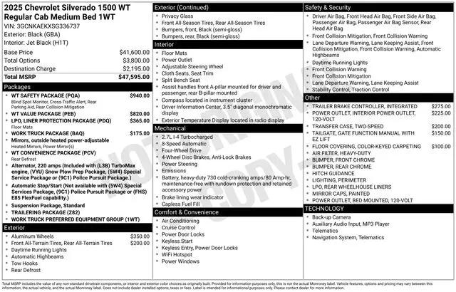 2025 Chevrolet Silverado 1500 4WD Regular Cab Standard Bed WT