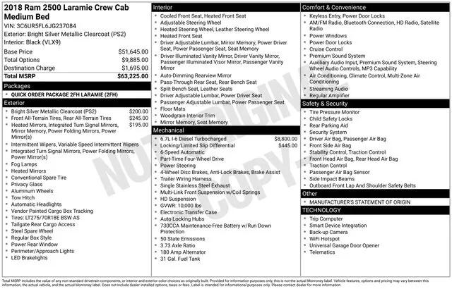2018 RAM 2500 Laramie Crew Cab 4x4 64 Box 2018 RAM 2500 Laramie Crew Cab 4x4 64 Box