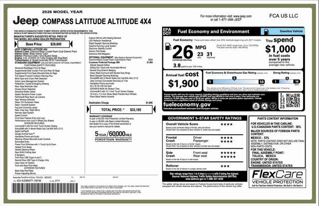 2026 Jeep Compass COMPASS LATITUDE ALTITUDE 4X4 2026 Jeep Compass COMPASS LATITUDE ALTITUDE 4X4