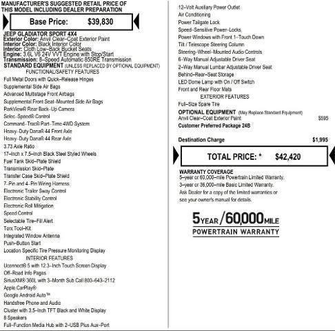 2026 Jeep Gladiator GLADIATOR SPORT 4X4 2026 Jeep Gladiator GLADIATOR SPORT 4X4