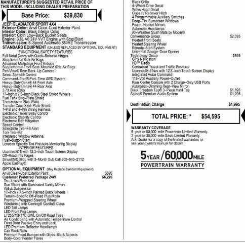 2026 Jeep Gladiator GLADIATOR WILLYS 4X4 2026 Jeep Gladiator GLADIATOR WILLYS 4X4