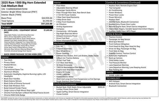 2025 RAM 1500 Big Horn Quad Cab 4x2 64 Box