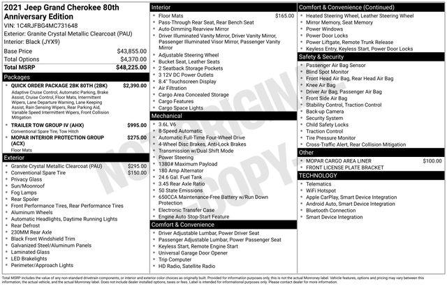 2021 Jeep Grand Cherokee 80th Anniversary 4X4 2021 Jeep Grand Cherokee 80th Anniversary 4X4