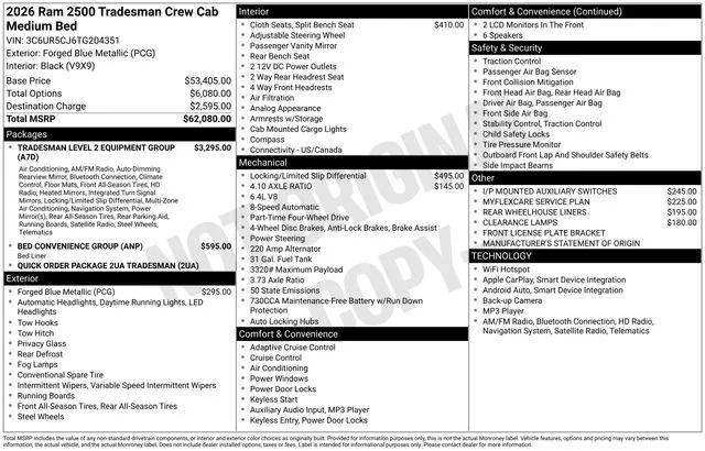 2026 Ram 2500 Tradesman Crew Cab 4x4 6'4" Box