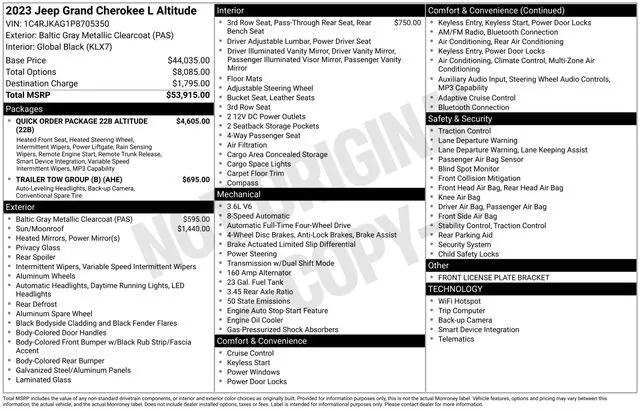 2023 Jeep Grand Cherokee L Altitude 4x4 2023 Jeep Grand Cherokee L Altitude 4x4