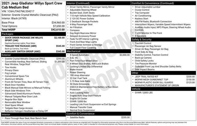 2021 Jeep Gladiator Willys Sport 4x4