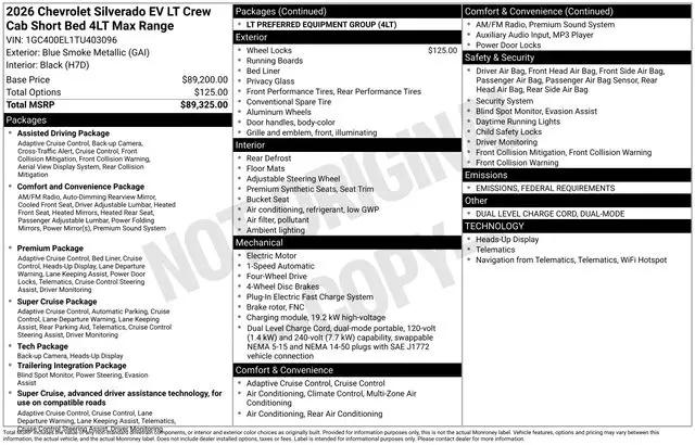 2026 Chevrolet Silverado EV LT - Max Range 4WD