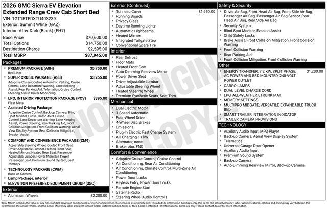 2026 GMC Sierra Extended Range Elevation