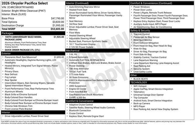 2026 Chrysler Pacifica Select AWD