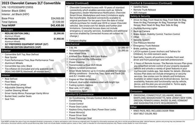 2023 Chevrolet Camaro RWD Convertible 2LT 2023 Chevrolet Camaro RWD Convertible 2LT